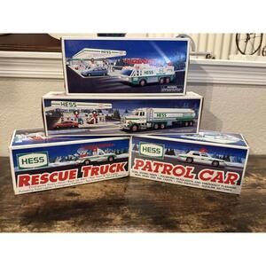 Vintage Hess Truck Lot 4 Holiday Toy Vehicles Tested Lights Sounds”